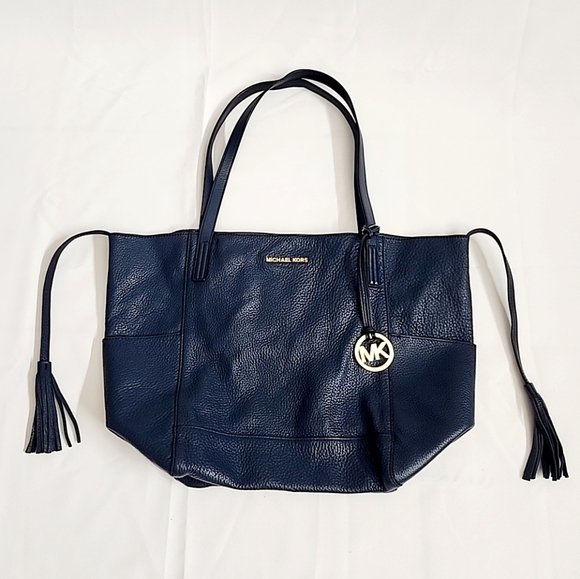 Michael Kors Saffiano Leather Large Shoulder Bag Purse Tote Navy Blue - Picture 13 of 13